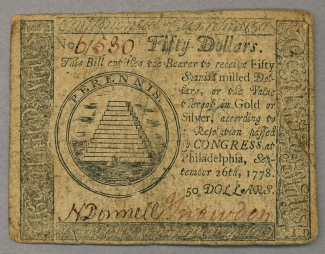 Tờ bạc 50 USD Confederate States dollar từ năm 1778