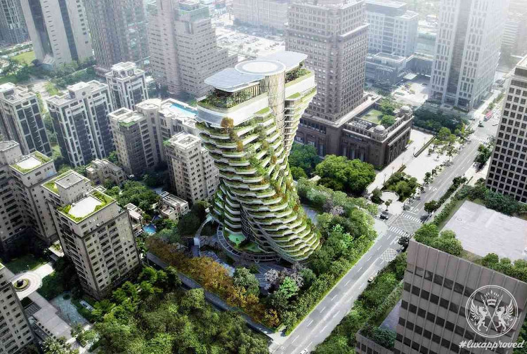 Tòa nhà Tao Zhu Yin Yuan được bao phủ bởi nhiều cây xanh.